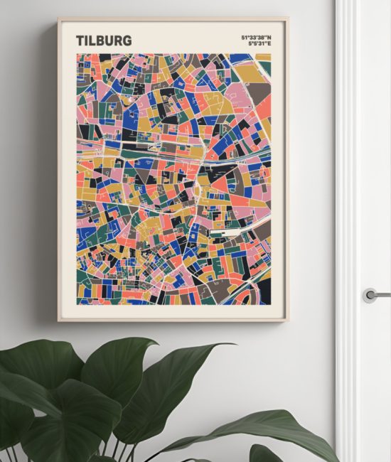 Plattegrond poster Licht Tilburg mozaiek stl 05 Mockup muur plant lijst 04 | Funky Fellow