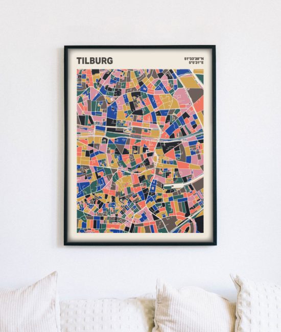 Plattegrond poster Licht Tilburg mozaiek stl 05 mockup lijst muur bank 02 | Funky Fellow