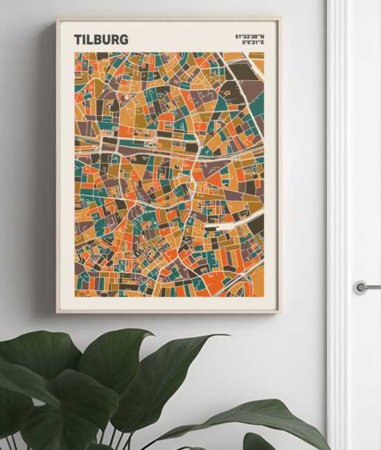 Plattegrond poster Licht Tilburg mozaiek stl 06 Mockup muur plant lijst 04 | Funky Fellow