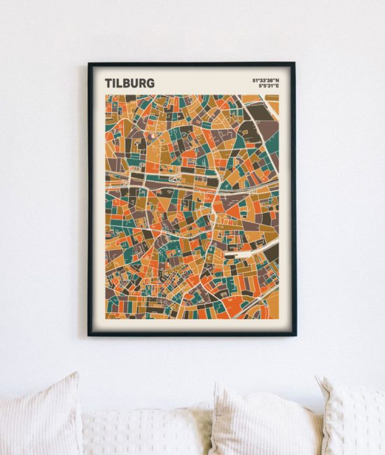 Plattegrond poster Licht Tilburg mozaiek stl 06 mockup lijst muur bank 02 | Funky Fellow
