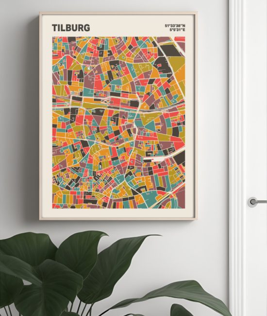 Plattegrond poster Licht Tilburg mozaiek stl 07 Mockup muur plant lijst 04 | Funky Fellow