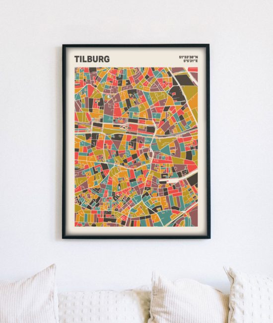 Plattegrond poster Licht Tilburg mozaiek stl 07 mockup lijst muur bank 02 | Funky Fellow