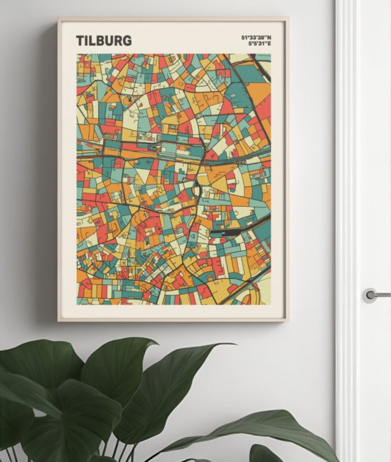 Plattegrond poster Licht Tilburg mozaiek stl 08 Mockup muur plant lijst 04 | Funky Fellow