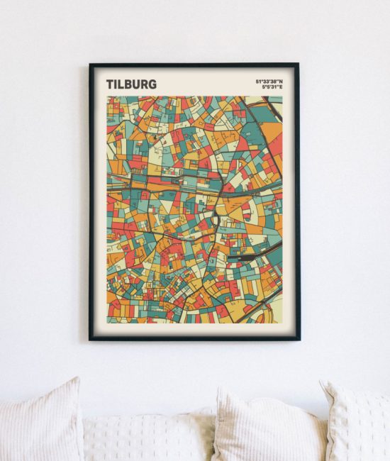 Plattegrond poster Licht Tilburg mozaiek stl 08 mockup lijst muur bank 02 | Funky Fellow