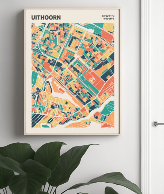 Plattegrond poster Licht Uithoorn mozaiek stl 01 Mockup muur plant lijst 04 | Funky Fellow