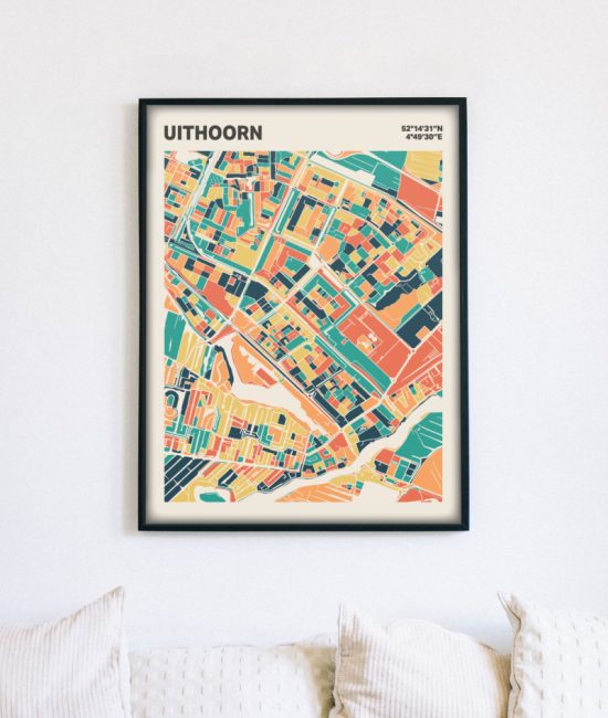 Plattegrond poster Licht Uithoorn mozaiek stl 01 mockup lijst muur bank 02 | Funky Fellow