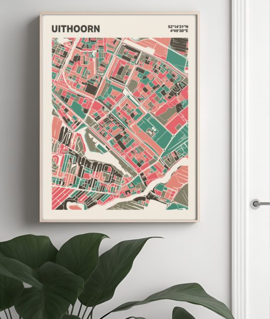 Plattegrond poster Licht Uithoorn mozaiek stl 02 Mockup muur plant lijst 04 | Funky Fellow