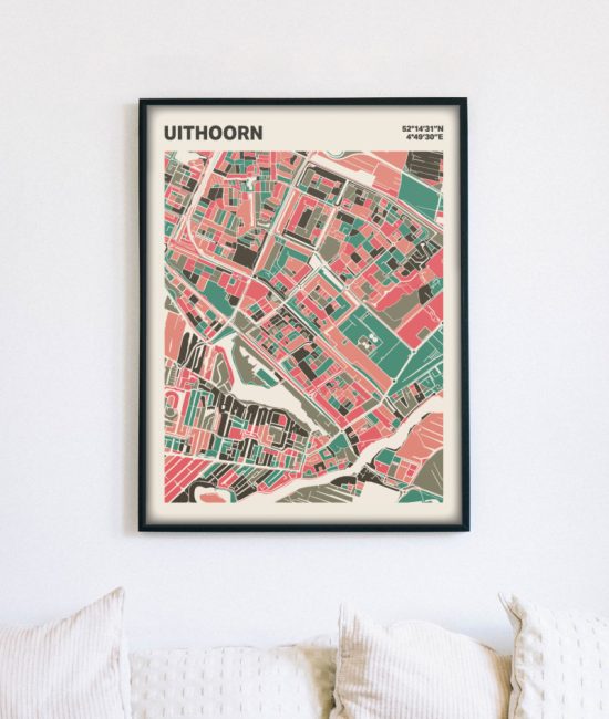 Plattegrond poster Licht Uithoorn mozaiek stl 02 mockup lijst muur bank 02 | Funky Fellow