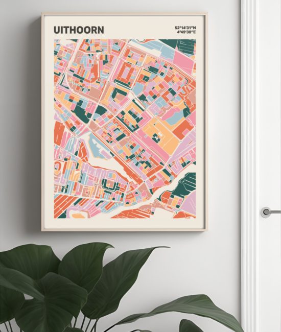 Plattegrond poster Licht Uithoorn mozaiek stl 04 Mockup muur plant lijst 04 | Funky Fellow