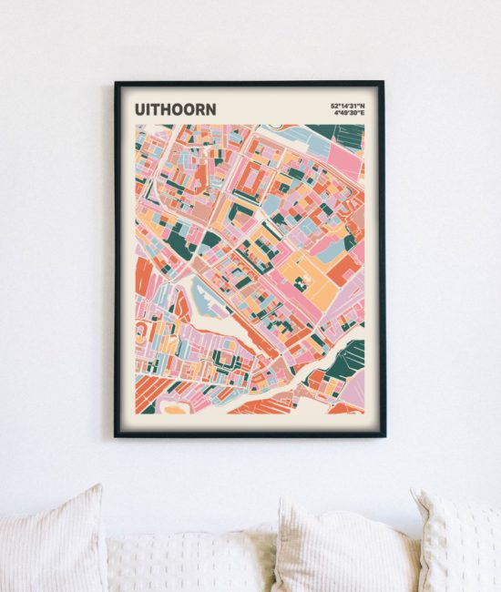 Plattegrond poster Licht Uithoorn mozaiek stl 04 mockup lijst muur bank 02 | Funky Fellow