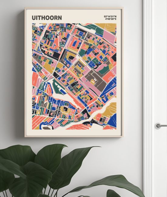 Plattegrond poster Licht Uithoorn mozaiek stl 05 Mockup muur plant lijst 04 | Funky Fellow
