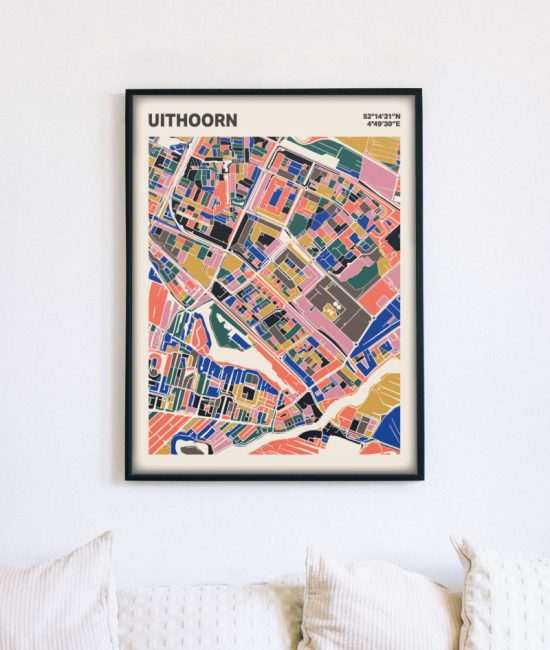 Plattegrond poster Licht Uithoorn mozaiek stl 05 mockup lijst muur bank 02 | Funky Fellow