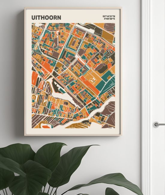 Plattegrond poster Licht Uithoorn mozaiek stl 06 Mockup muur plant lijst 04 | Funky Fellow
