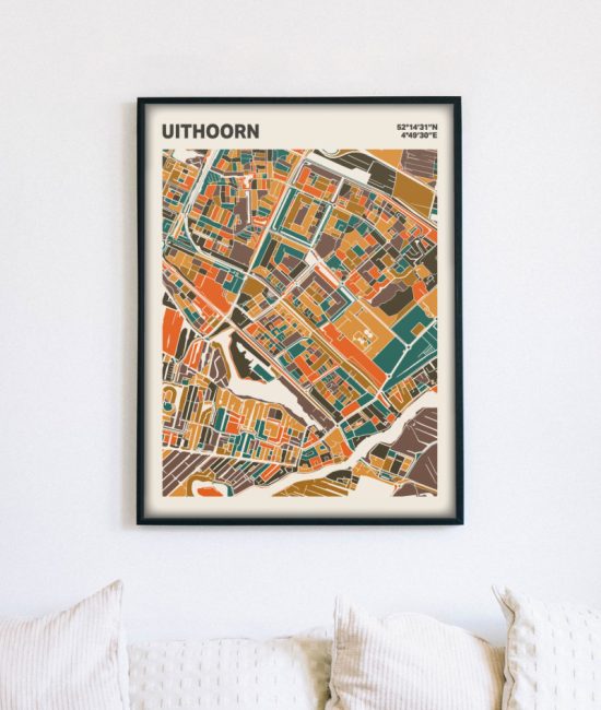 Plattegrond poster Licht Uithoorn mozaiek stl 06 mockup lijst muur bank 02 | Funky Fellow