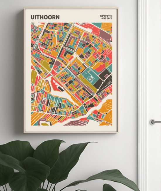 Plattegrond poster Licht Uithoorn mozaiek stl 07 Mockup muur plant lijst 04 | Funky Fellow