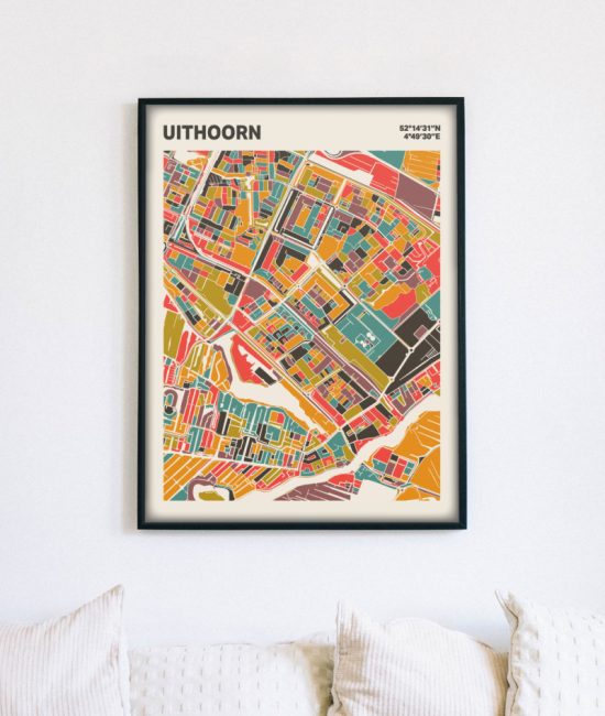 Plattegrond poster Licht Uithoorn mozaiek stl 07 mockup lijst muur bank 02 | Funky Fellow