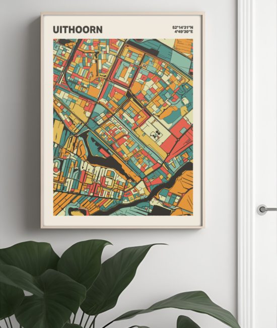 Plattegrond poster Licht Uithoorn mozaiek stl 08 Mockup muur plant lijst 04 | Funky Fellow