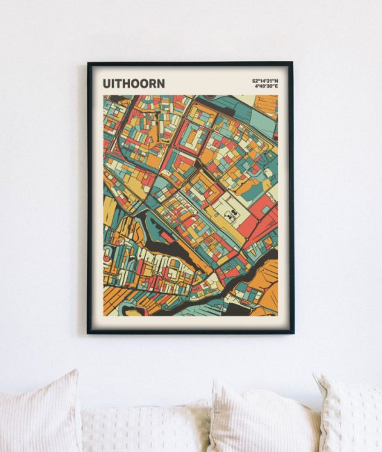 Plattegrond poster Licht Uithoorn mozaiek stl 08 mockup lijst muur bank 02 | Funky Fellow