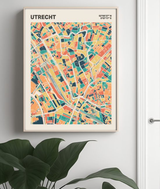 Plattegrond poster Licht Utrecht mozaiek stl 01 Mockup muur plant lijst 04 | Funky Fellow