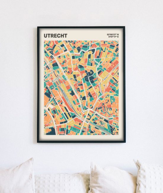 Plattegrond poster Licht Utrecht mozaiek stl 01 mockup lijst muur bank 02 | Funky Fellow