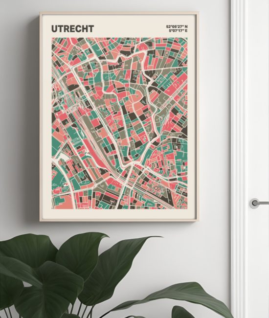 Plattegrond poster Licht Utrecht mozaiek stl 02 Mockup muur plant lijst 04 | Funky Fellow