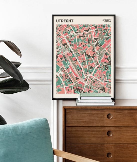 Plattegrond poster Licht Utrecht mozaiek stl 02 Mockup stoel kast lijst 03 | Funky Fellow
