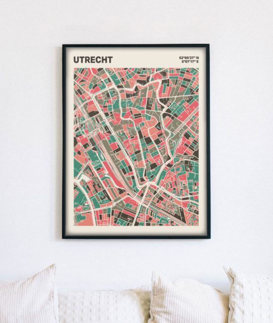 Plattegrond poster Licht Utrecht mozaiek stl 02 mockup lijst muur bank 02 | Funky Fellow