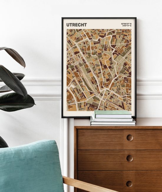 Plattegrond poster Licht Utrecht mozaiek stl 03 Mockup stoel kast lijst 03 | Funky Fellow