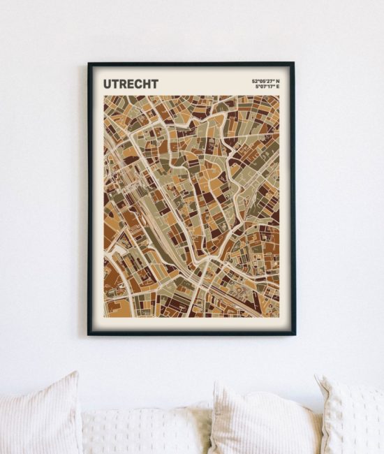 Plattegrond poster Licht Utrecht mozaiek stl 03 mockup lijst muur bank 02 | Funky Fellow