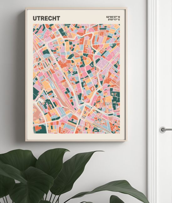 Plattegrond poster Licht Utrecht mozaiek stl 04 Mockup muur plant lijst 04 | Funky Fellow