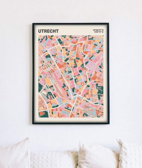 Plattegrond poster Licht Utrecht mozaiek stl 04 mockup lijst muur bank 02 | Funky Fellow