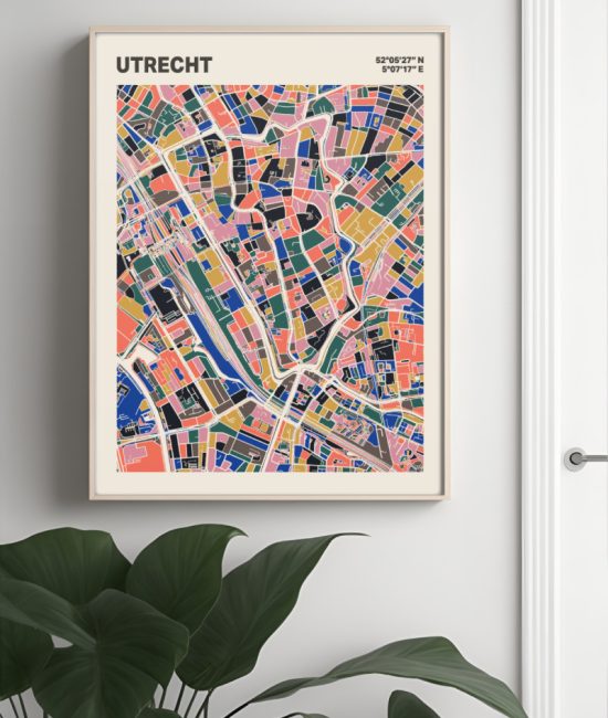 Plattegrond poster Licht Utrecht mozaiek stl 05 Mockup muur plant lijst 04 | Funky Fellow