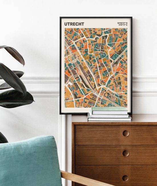 Plattegrond poster Licht Utrecht mozaiek stl 06 Mockup stoel kast lijst 03 | Funky Fellow