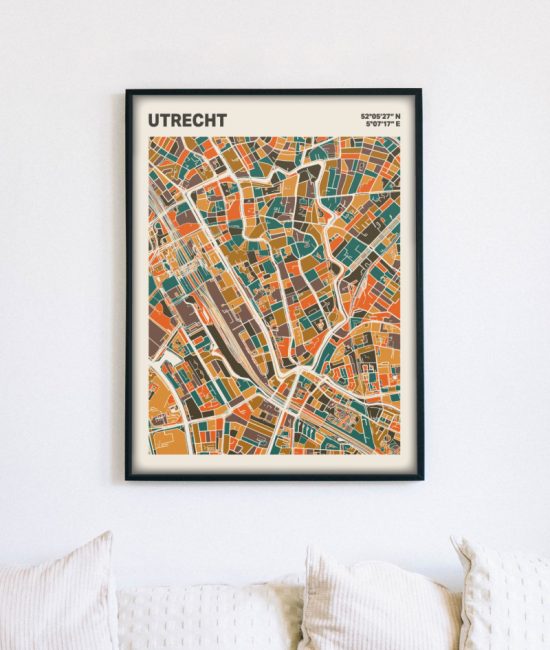 Plattegrond poster Licht Utrecht mozaiek stl 06 mockup lijst muur bank 02 | Funky Fellow