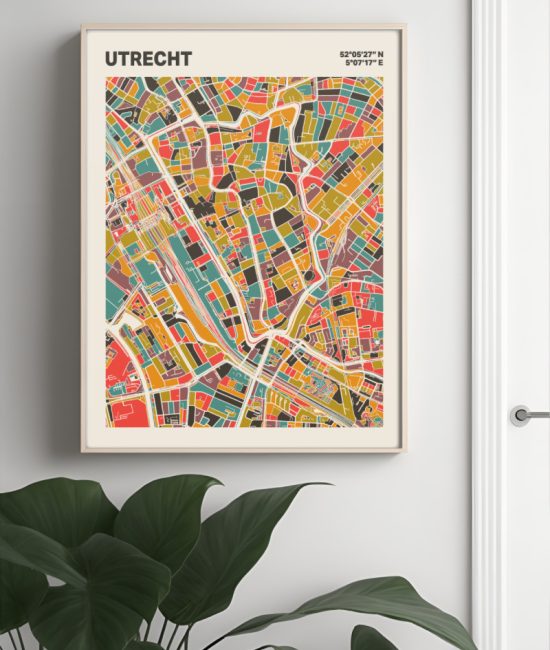 Plattegrond poster Licht Utrecht mozaiek stl 07 Mockup muur plant lijst 04 | Funky Fellow