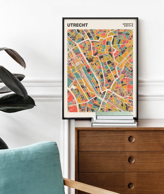 Plattegrond poster Licht Utrecht mozaiek stl 07 Mockup stoel kast lijst 03 | Funky Fellow