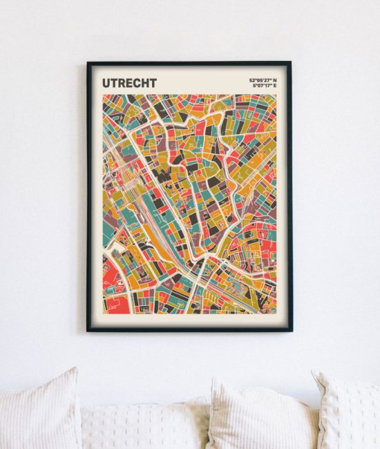 Plattegrond poster Licht Utrecht mozaiek stl 07 mockup lijst muur bank 02 | Funky Fellow