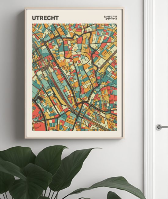 Plattegrond poster Licht Utrecht mozaiek stl 08 Mockup muur plant lijst 04 | Funky Fellow