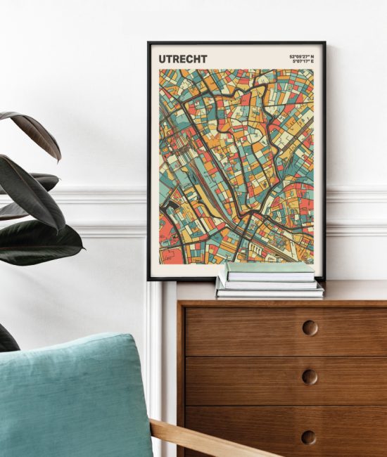 Plattegrond poster Licht Utrecht mozaiek stl 08 Mockup stoel kast lijst 03 | Funky Fellow