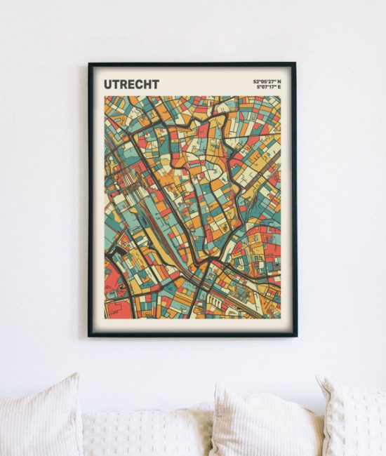 Plattegrond poster Licht Utrecht mozaiek stl 08 mockup lijst muur bank 02 | Funky Fellow