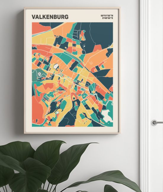 Plattegrond poster Licht Valkenburg mozaiek stl 01 Mockup muur plant lijst 04 | Funky Fellow