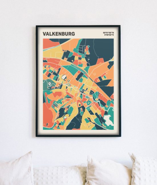 Plattegrond poster Licht Valkenburg mozaiek stl 01 mockup lijst muur bank 02 | Funky Fellow