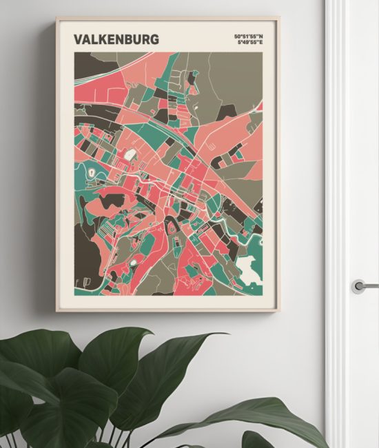 Plattegrond poster Licht Valkenburg mozaiek stl 02 Mockup muur plant lijst 04 | Funky Fellow