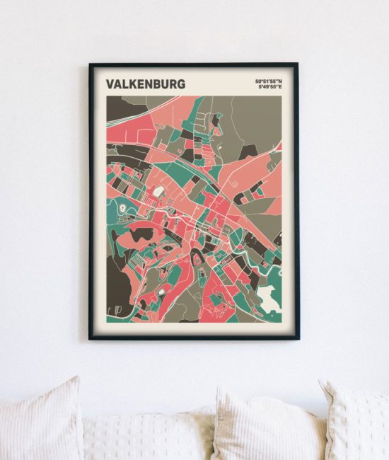 Plattegrond poster Licht Valkenburg mozaiek stl 02 mockup lijst muur bank 02 | Funky Fellow