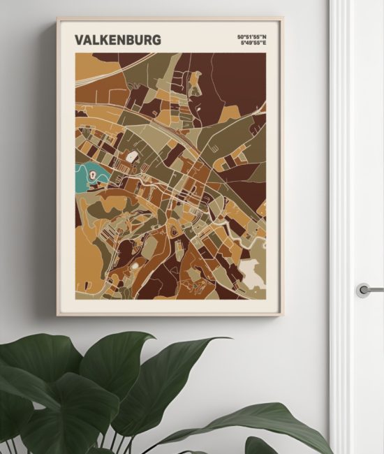 Plattegrond poster Licht Valkenburg mozaiek stl 03 Mockup muur plant lijst 04 | Funky Fellow