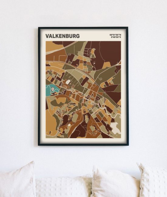 Plattegrond poster Licht Valkenburg mozaiek stl 03 mockup lijst muur bank 02 | Funky Fellow