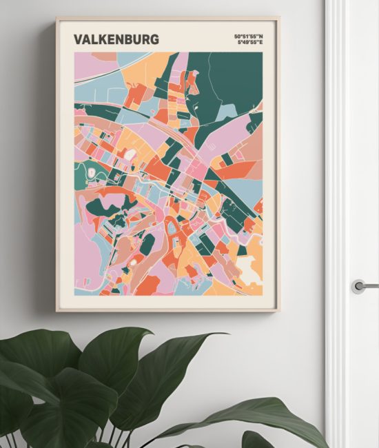 Plattegrond poster Licht Valkenburg mozaiek stl 04 Mockup muur plant lijst 04 | Funky Fellow