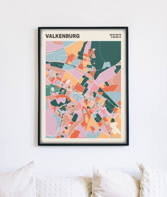Plattegrond poster Licht Valkenburg mozaiek stl 04 mockup lijst muur bank 02 | Funky Fellow