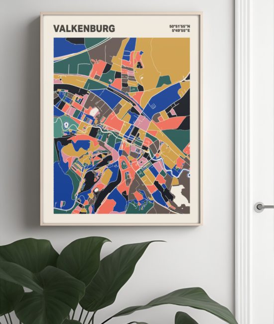 Plattegrond poster Licht Valkenburg mozaiek stl 05 Mockup muur plant lijst 04 | Funky Fellow