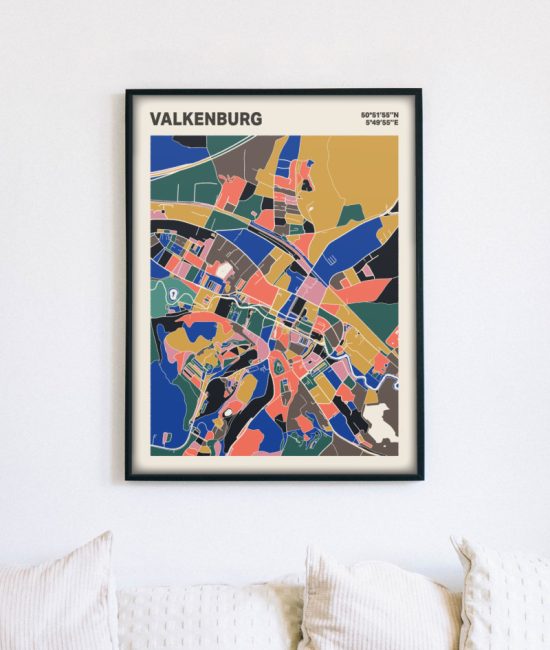 Plattegrond poster Licht Valkenburg mozaiek stl 05 mockup lijst muur bank 02 | Funky Fellow